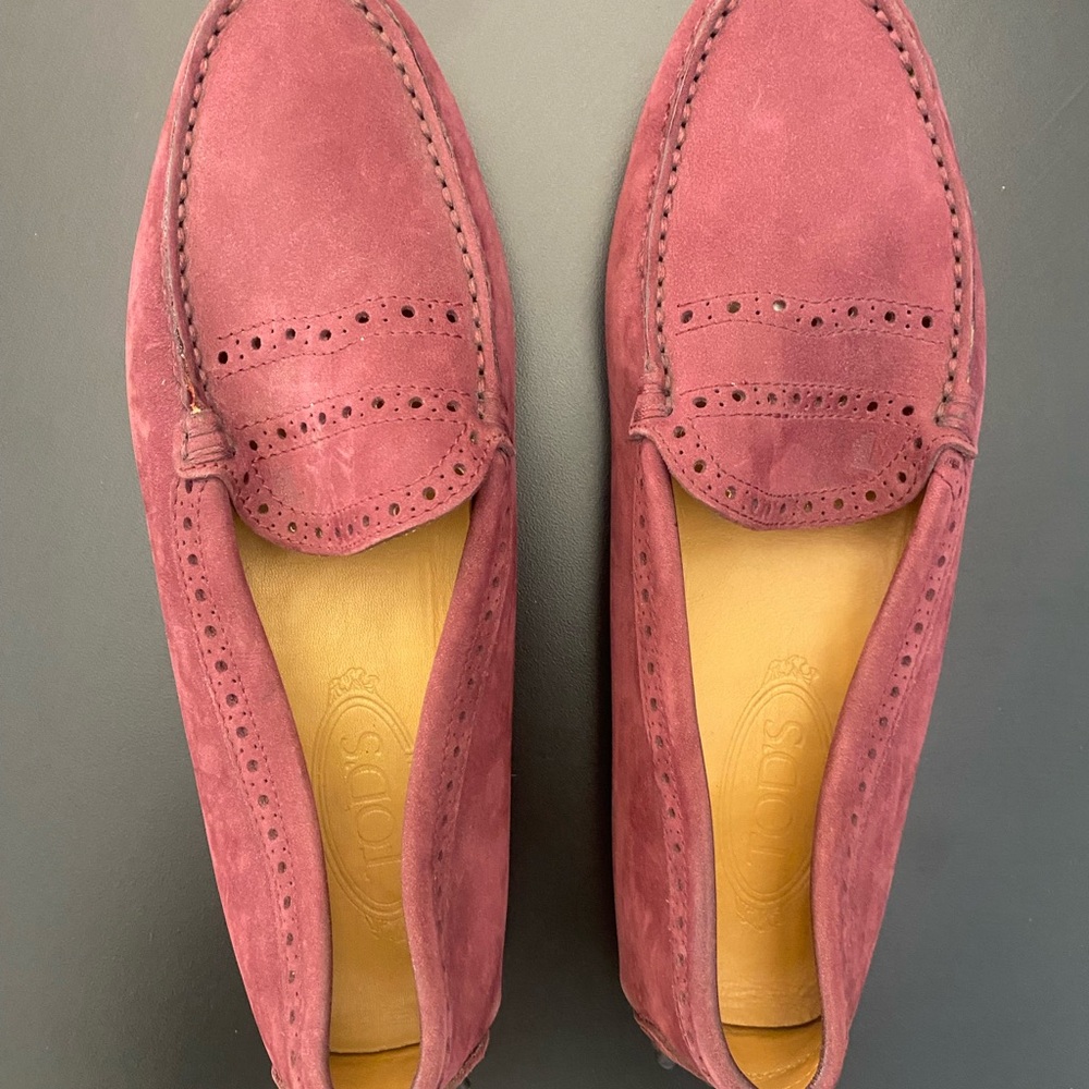 Tod's Women's Suede Loafers in Burgundy